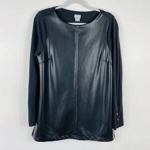 Chico's Top Medium 1 8 Black Faux Leather Ponte Long Sleeve Tunic